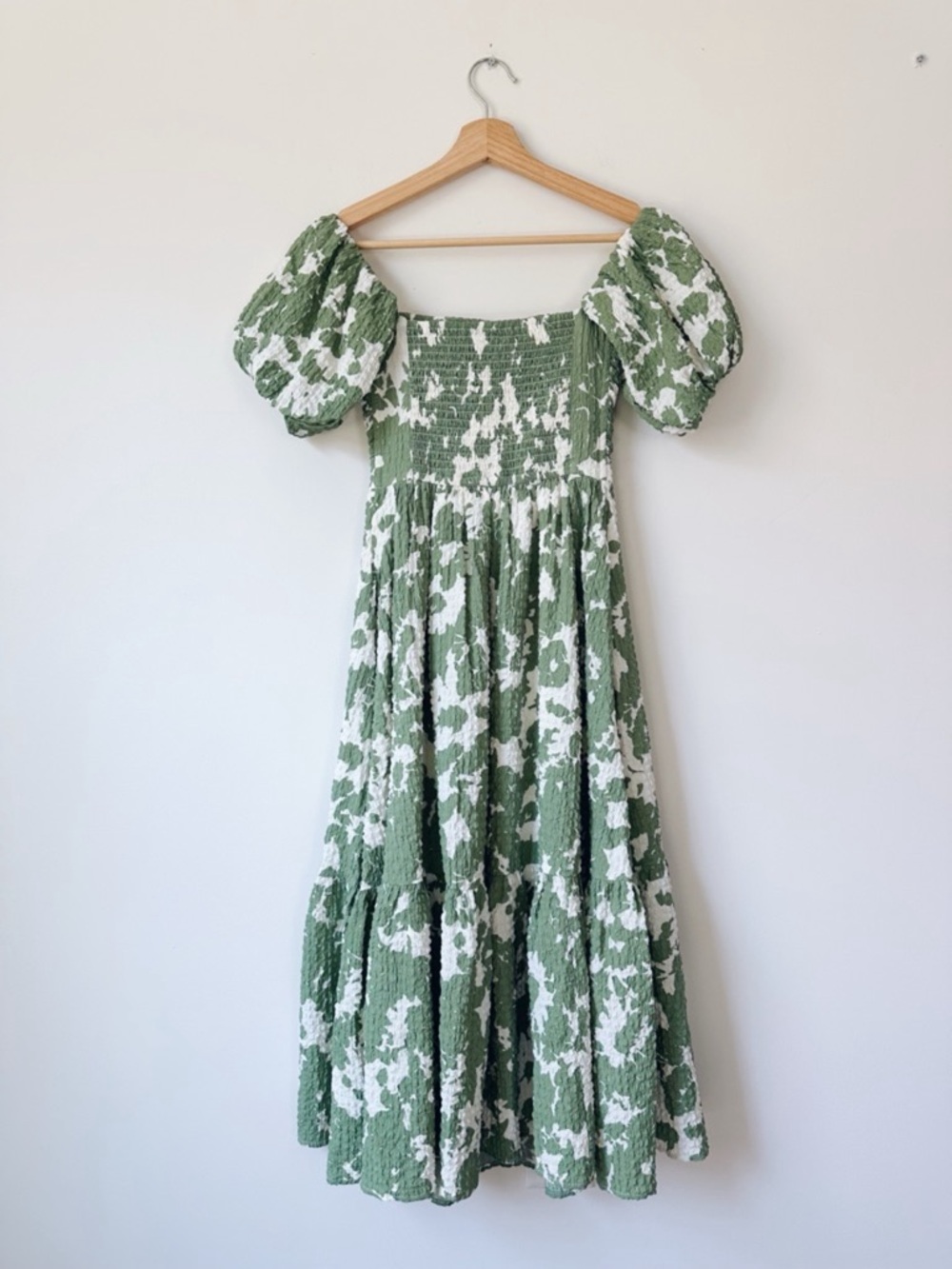 Abercrombie & Fitch Green Puff Sleeve Floral Midi Dress - Picture 6 of 7